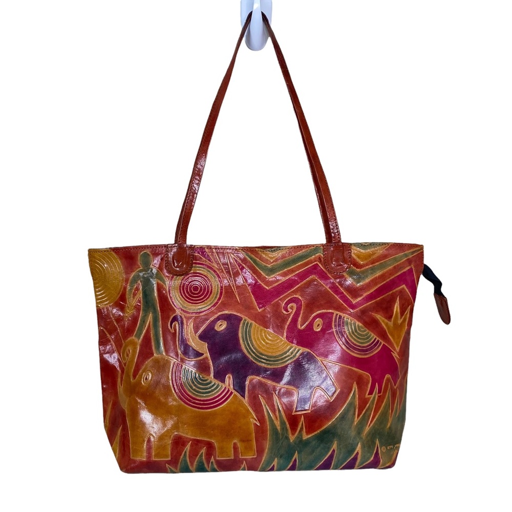 Vintage Leather embossed Elephant tote bag
